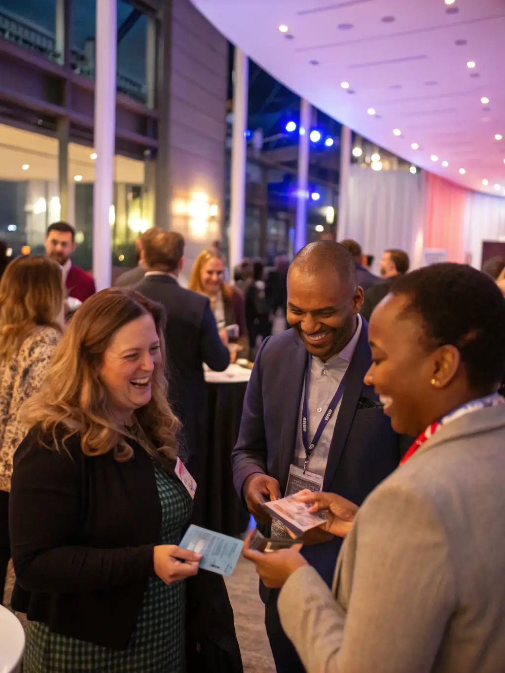 A diverse group of affiliate partners collaborating and networking at an industry event, symbolizing the importance of strong affiliate relationships.
